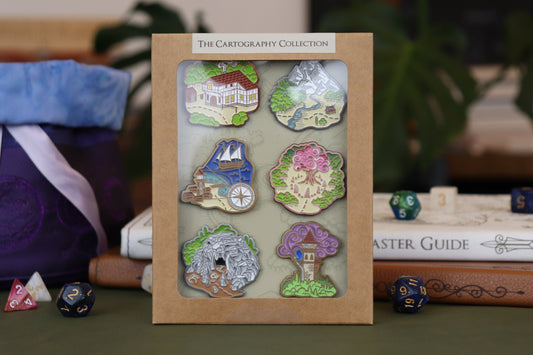 The Complete Cartography Collection - 6 Enamel Pins + Display Banner + Stickers