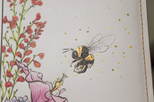 The Bumblebee notebook - painted white leather