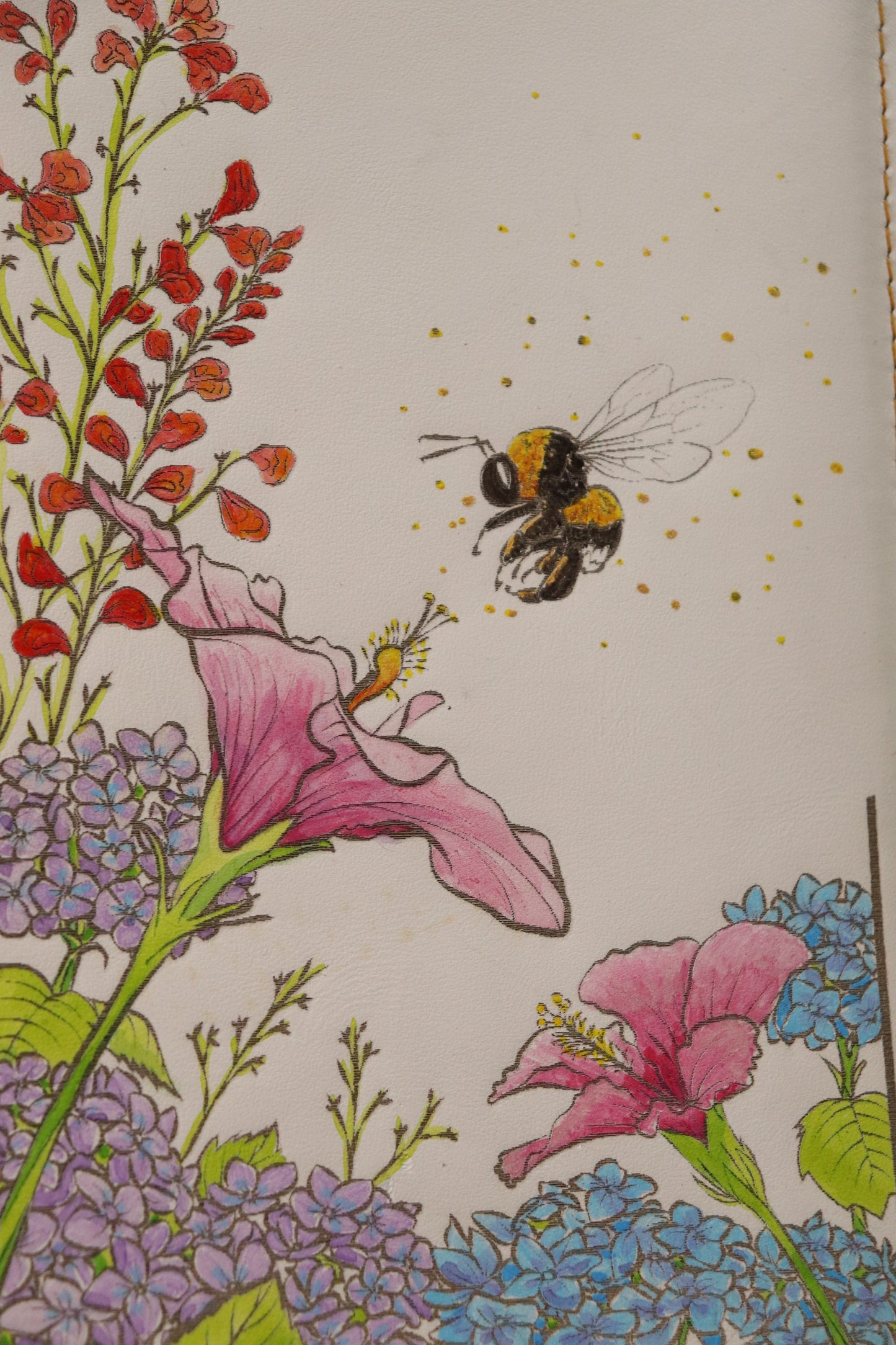 The Bumblebee notebook - painted white leather
