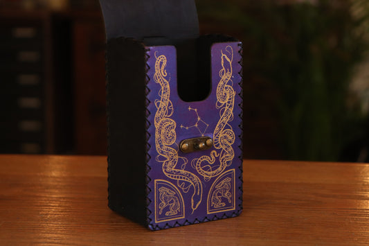 Tarot card pouch - the Garden Witch in purple and gold inlay