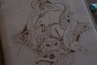 D&D Book Sleeve - Bestiary, Grey leather, midnight blue stitching