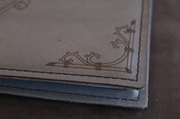 D&D Book Sleeve - Bestiary, Grey leather, midnight blue stitching