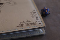 D&D Book Sleeve - Bestiary, Grey leather, light blue stitching