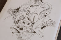 D&D Book Sleeve - Bestiary, White leather, red stitching