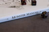 D&D Book Sleeve - Bestiary, White leather, red stitching