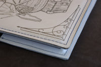 D&D Book Sleeve - Vault, White leather, royal blue stitching