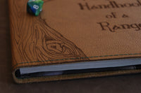 D&D Book Sleeve - Ranger, Brown leather, dark green stitching