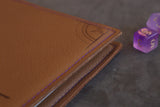 D&D Book Sleeve - Conjurer, Brown leather, purple stitching