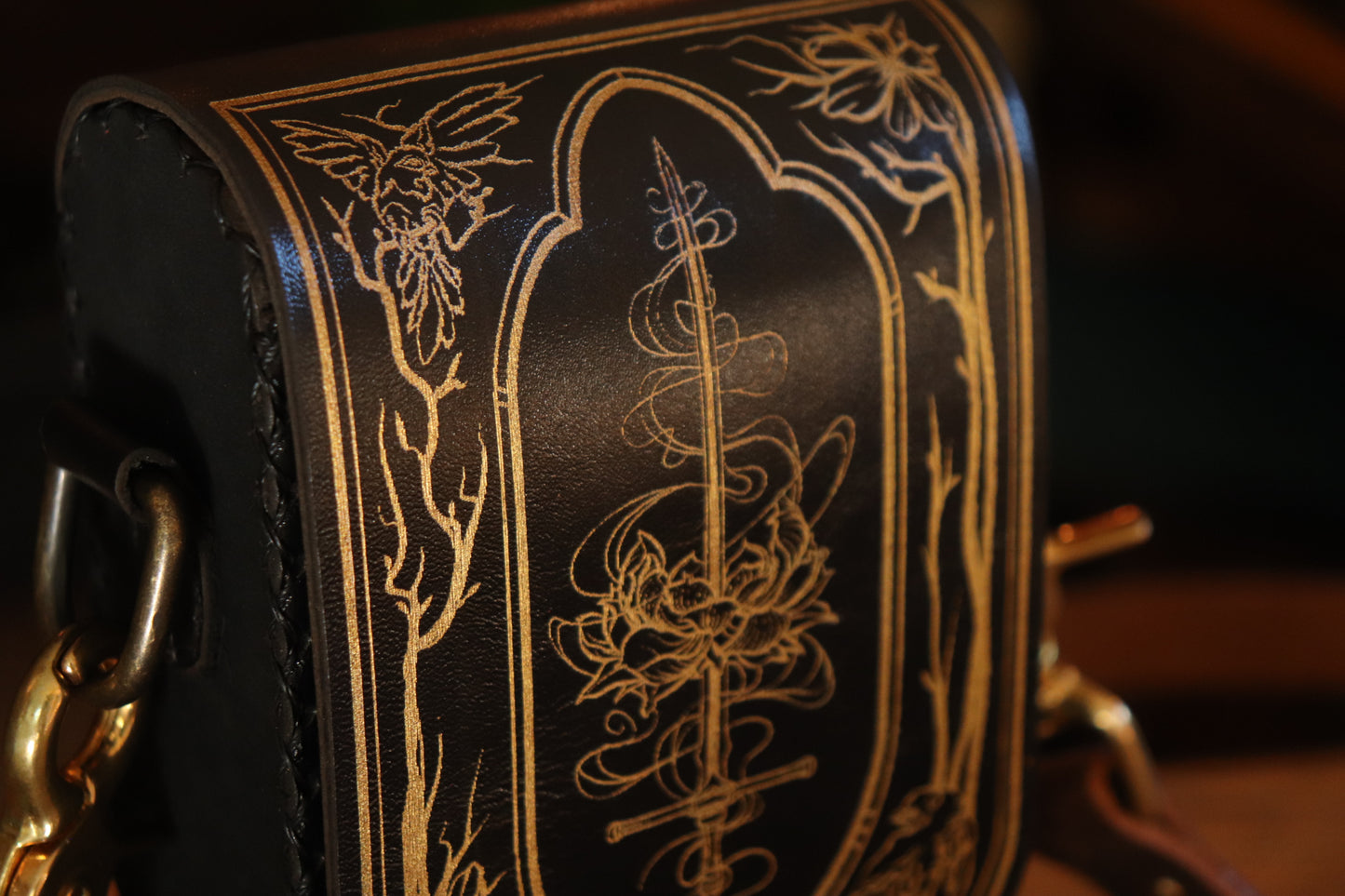 The Garden Witch - black and gold inlay festival pouch