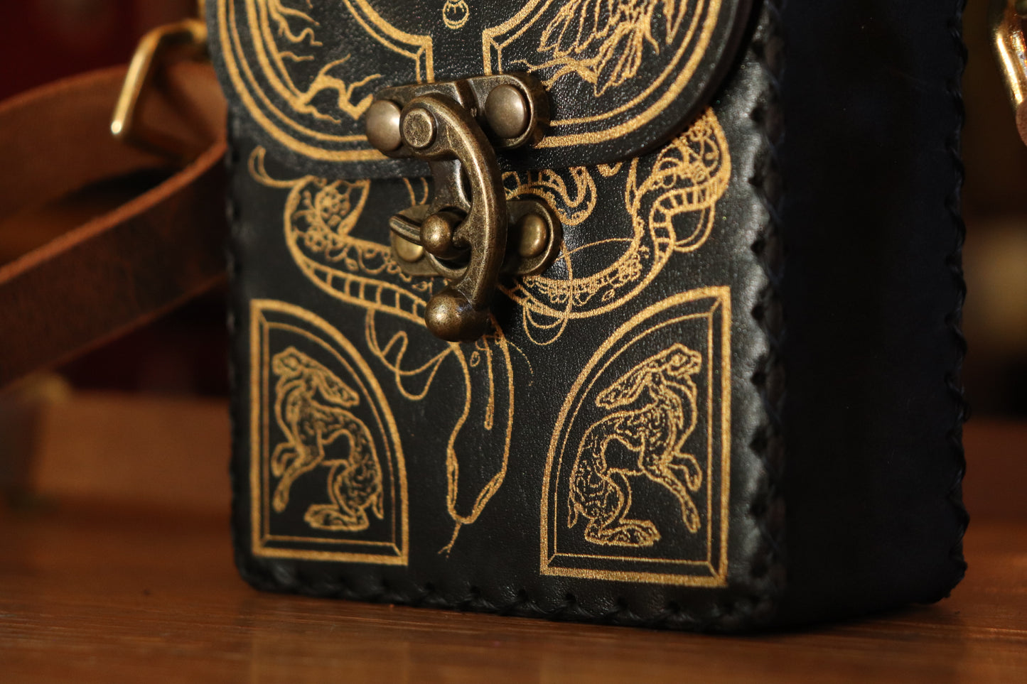 The Garden Witch - black and gold inlay festival pouch