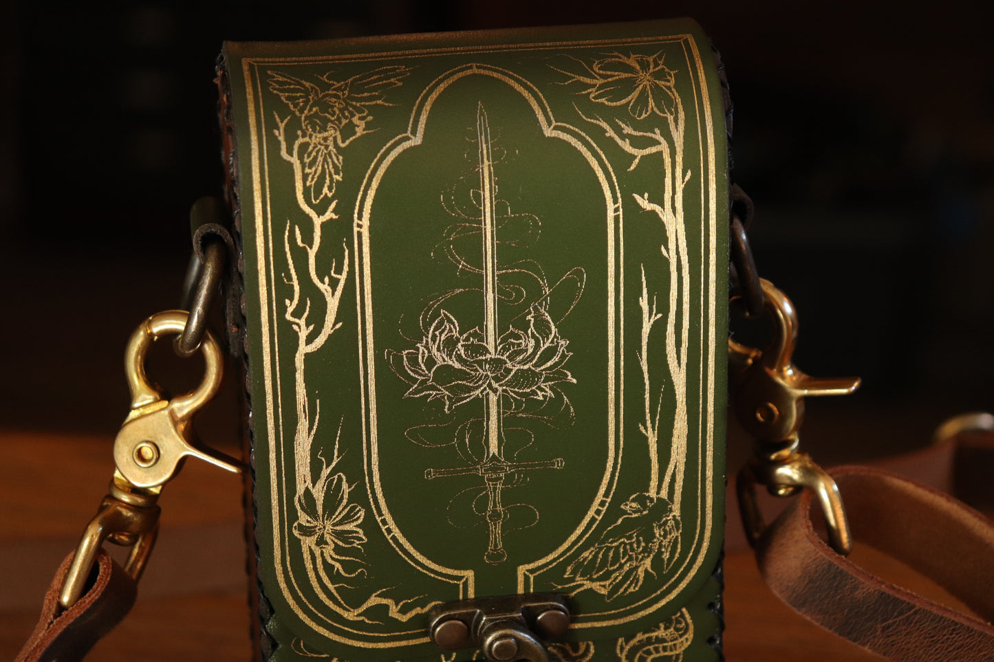 The Garden Witch - green and gold inlay festival pouch
