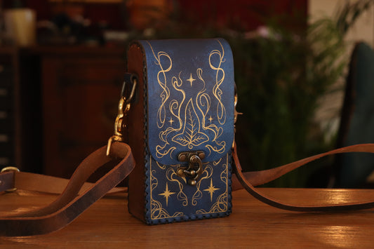 Leaves of Lórien - blue and gold inlay festival pouch