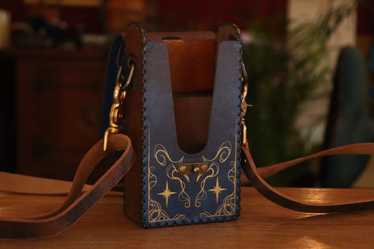 Leaves of Lórien - blue and gold inlay festival pouch