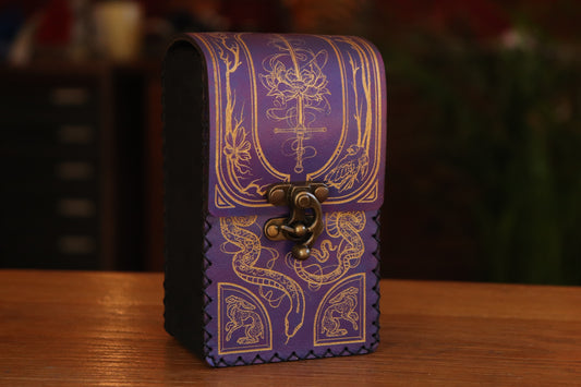 Tarot card pouch - the Garden Witch in purple and gold inlay