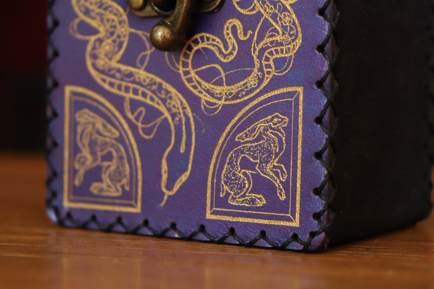 Tarot card pouch - the Garden Witch in purple and gold inlay