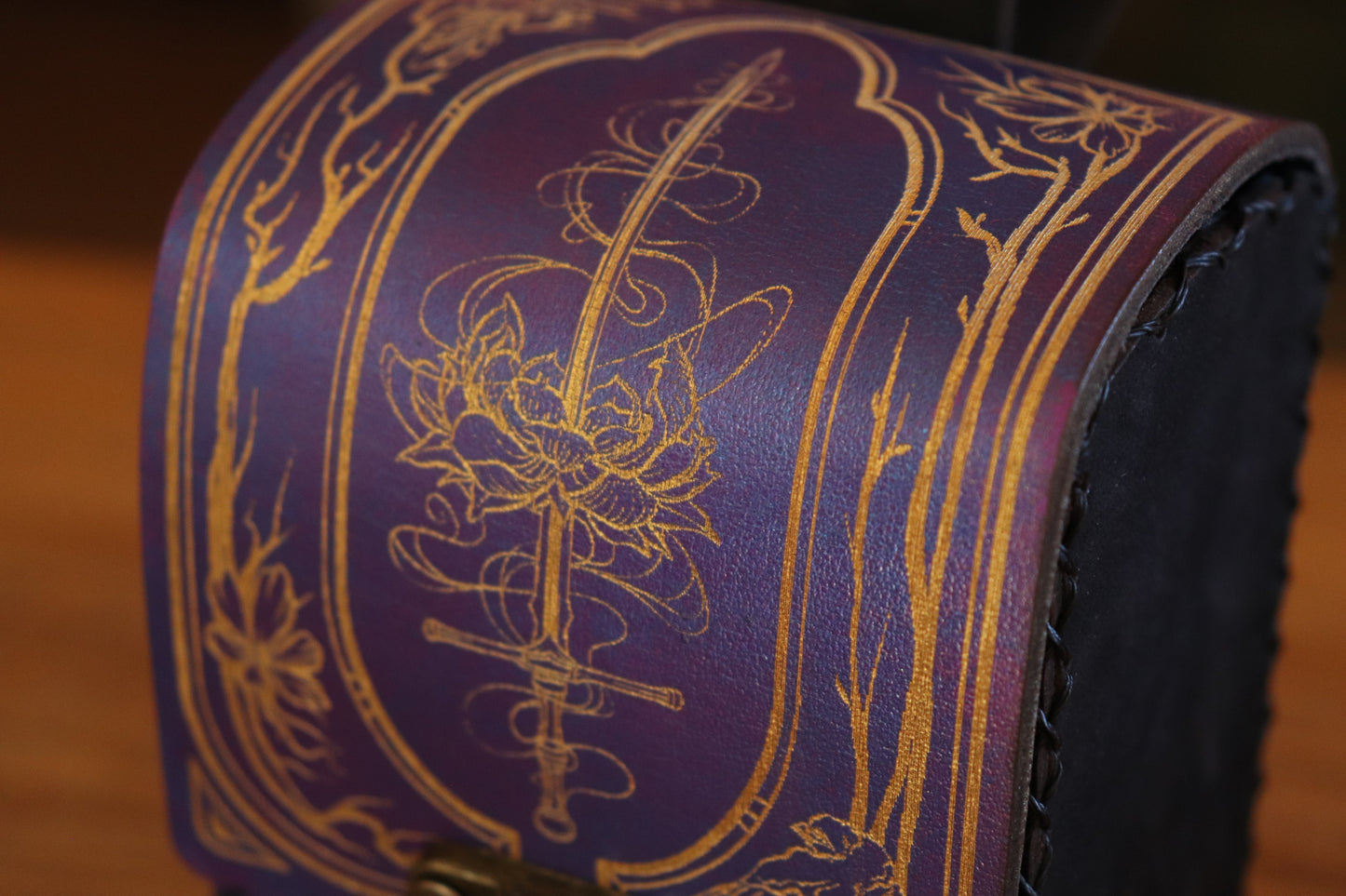 Tarot card pouch - the Garden Witch in purple and gold inlay