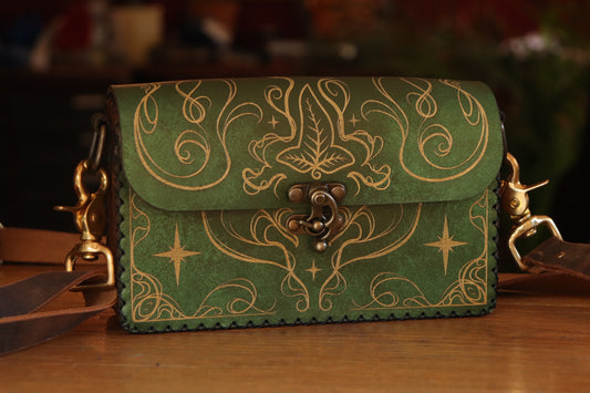 Leaves of Lórien - green and gold inlay festival handbag