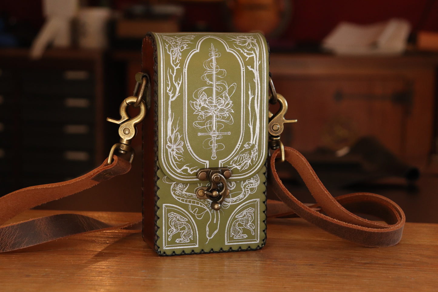 The Garden Witch - green and silver inlay festival pouch