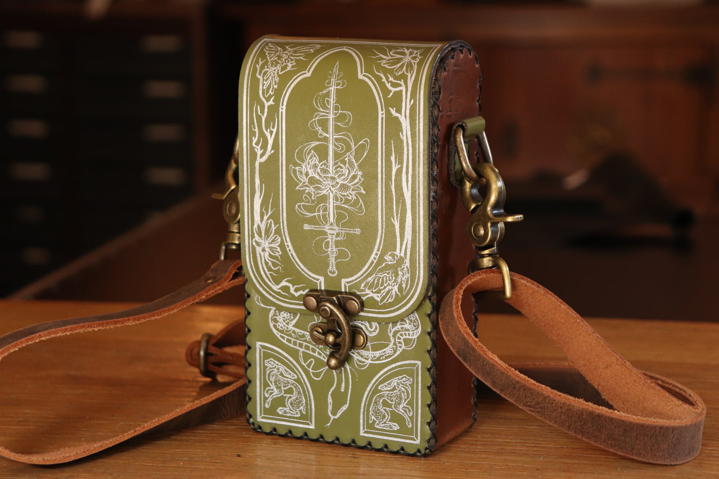 The Garden Witch - green and silver inlay festival pouch